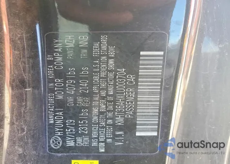 2020 Hyundai Veloster N z USA, uszkodzony, nr VIN KMHT36AHXLU003704